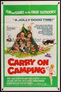 4d170 CARRY ON CAMPING  1sh '71 AIP, Sidney James, English nudist sex, wacky camping artwork!