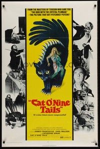4d173 CAT O' NINE TAILS  1sh '71 Dario Argento's Il Gatto a Nove Code, wild horror art of cat!