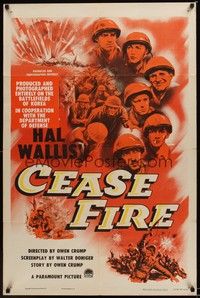 4d177 CEASE FIRE  1sh '53 Hal Wallis, cool artwork of Korean War soldiers!