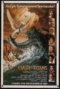 4d198 CLASH OF THE TITANS advance 1sh '81 Ray Harryhausen, great fantasy art by Daniel Gouzee!