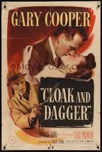 4d200 CLOAK & DAGGER  1sh '46 romantic close up of Gary Cooper & Lilli Palmer, Fritz Lang