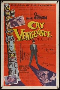 4d224 CRY VENGEANCE  1sh '55 Mark Stevens, film noir, cool totem pole art!