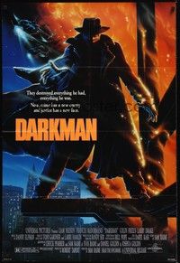 4d230 DARKMAN DS 1sh '90 directed by Sam Raimi, cool Alvin art of masked hero Liam Neeson!