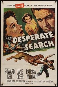 4d251 DESPERATE SEARCH  1sh '52 Jane Greer & Howard Keel trapped in the wild!
