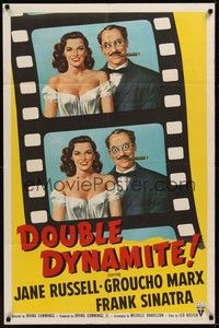 4d269 DOUBLE DYNAMITE  1sh '51 great artwork of Groucho Marx & sexy Jane Russell on film strip!