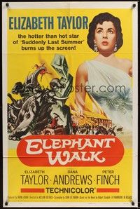 4d285 ELEPHANT WALK  1sh R60 sexy Elizabeth Taylor, Dana Andrews & Peter Finch in India!