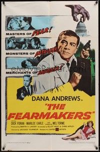 4d312 FEARMAKERS  1sh '58 Dana Andrews with gun, sexy Marilee Earle, Mel Torme, Jacques Tourneur