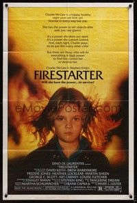4d322 FIRESTARTER  1sh '84 close up of creepy eight year-old Drew Barrymore, sci-fi!