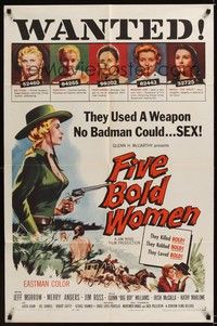 4d327 FIVE BOLD WOMEN  1sh '59 Merry Anders used a weapon no badman could... SEX!