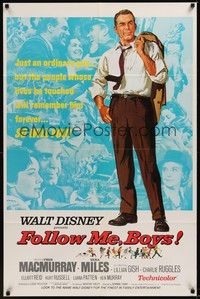 4d337 FOLLOW ME BOYS  1sh '66 Fred MacMurray leads Boy Scouts, young Kurt Russell, Walt Disney!