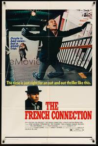 4d349 FRENCH CONNECTION  1sh '71 Gene Hackman in movie chase climax, directed by William Friedkin!