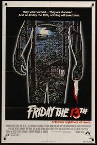 4d351 FRIDAY THE 13th  1sh '80 great Alex Ebel art, slasher horror classic, 24 hours of terror!