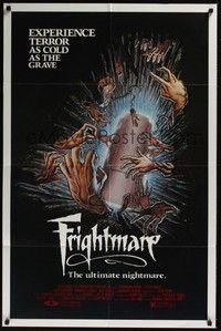 4d353 FRIGHTMARE  1sh '83 terror as cold as the grave, wild horror art of dismembered hands!