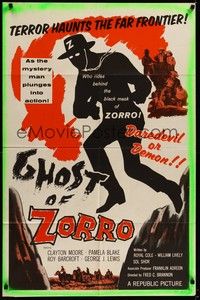 4d362 GHOST OF ZORRO  1sh '59 cool art of masked hero Clayton Moore, daredevil or demon!