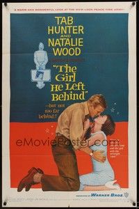 4d364 GIRL HE LEFT BEHIND  1sh '56 romantic image of Tab Hunter about to kiss Natalie Wood!