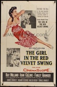 4d365 GIRL IN THE RED VELVET SWING  1sh '55 art of half-dressed Joan Collins as Evelyn Nesbitt Thaw!
