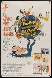 4d370 GLOBAL AFFAIR  1sh '64 great art of Bob Hope spinning Earth & sexy girls, Yvonne De Carlo!