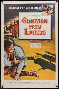 4d391 GUNMEN FROM LAREDO  1sh '59 western action art of cowboy drawing gun in gunfight!