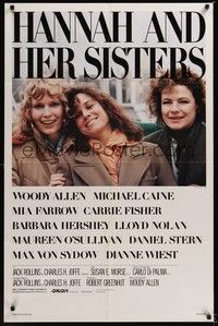 4d400 HANNAH & HER SISTERS  1sh '86 Allen directed, Mia Farrow, Dianne Weist & Barbara Hershey!