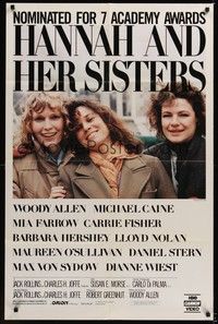 4d401 HANNAH & HER SISTERS video 1sh '86 Allen directed, Mia Farrow, Dianne Weist & Barbara Hershey