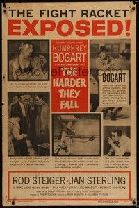 4d405 HARDER THEY FALL style B 1sh '56 Humphrey Bogart, Rod Steiger, the fight racked exposed!