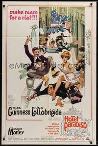 4d427 HOTEL PARADISO  1sh '66 wacky Frank Frazetta art of Alec Guinness & sexy Gina Lollobrigida!