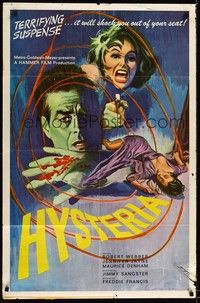 4d437 HYSTERIA  1sh '65 Robert Webber, Hammer horror, it will shock you out of your seat!