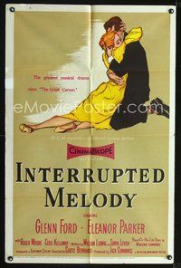 4d454 INTERRUPTED MELODY  1sh '55 artwork of Glenn Ford embracing Eleanor Parker!