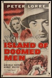 4d458 ISLAND OF DOOMED MEN  1sh R55 close-up of Peter Lorre & pretty Rochelle Hudson!