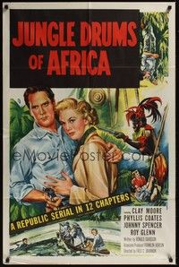 4d470 JUNGLE DRUMS OF AFRICA  1sh '52 Clayton Moore with gun & Phyllis Coates, entire serial!