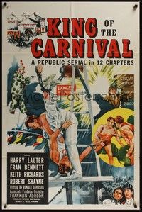 4d474 KING OF THE CARNIVAL  1sh '55 Republic serial, great circus trapeze artwork!