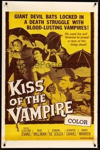 4d478 KISS OF THE VAMPIRE military 1sh '63 Hammer, cool art of devil bats attacking by Joseph Smith