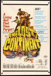4d502 LOST CONTINENT  1sh '68 a living hell that time forgot, cool action art!