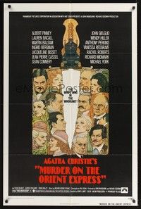 4d549 MURDER ON THE ORIENT EXPRESS  1sh '74 Agatha Christie, great art of cast by Richard Amsel!