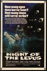 4d573 NIGHT OF THE LEPUS  1sh '72 cool monster art, how many eyes does horror have!