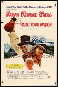 4d617 PAINT YOUR WAGON  1sh '69 art of Clint Eastwood, Lee Marvin & pretty Jean Seberg!