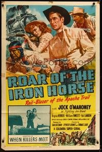 4d708 ROAR OF THE IRON HORSE Chap14 1sh '51 cool art of Jock Mahoney, 'When Killers Meet'!