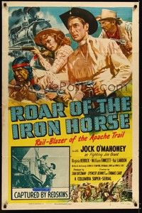 4d709 ROAR OF THE IRON HORSE Chap2 1sh '51 Jock Mahoney, Virginia Herrick, 'Captured by Redskins'!
