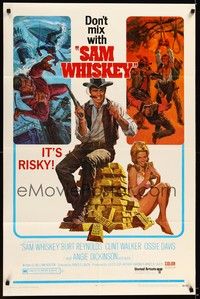 4d726 SAM WHISKEY  1sh '69 art of Burt Reynolds & sexy Angie Dickinson by huge pile of gold!