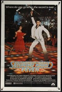 4d732 SATURDAY NIGHT FEVER R-rated 1sh '77 image of disco dancer John Travolta & Karen Lynn Gorney!