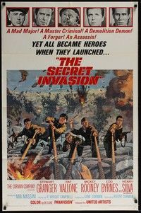 4d747 SECRET INVASION  1sh '64 Stewart Granger, Raf Vallone, Mickey Rooney, cool WWII artwork!