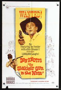 4d761 SHAKIEST GUN IN THE WEST  1sh '68 Barbara Rhoades with rifle, Don Knotts on wanted poster!