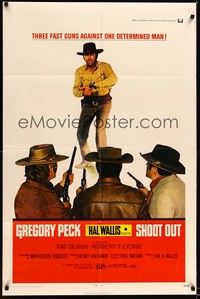 4d770 SHOOT OUT  1sh '71 great full-length image of gunfighter Gregory Peck vs. 3 fast guns!