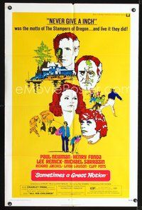 4d807 SOMETIMES A GREAT NOTION  1sh '71 art of Paul Newman, Henry Fonda, Lee Remick & Sarrazin!