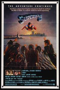 4d842 SUPERMAN II  1sh '81 Christopher Reeve, Terence Stamp, great artwork over New York City!