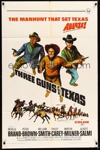 4d883 THREE GUNS FOR TEXAS  1sh '68 Neville Brand, Peter Brown, William Smith!