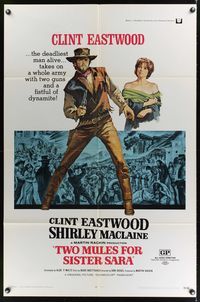 4d923 TWO MULES FOR SISTER SARA  1sh '70 art of gunslinger Clint Eastwood & Shirley MacLaine!