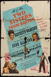4d925 TWO SISTERS FROM BOSTON  1sh '46 Kathryn Grayson, June Allyson, Jimmy Durante, Peter Lawford!