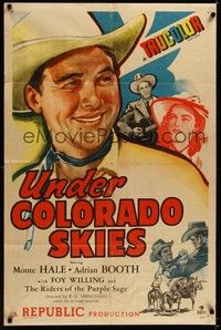 4d927 UNDER COLORADO SKIES  1sh '47 artwork of cowboy Monte Hale, pretty Adrian Booth!