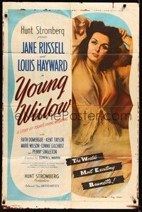 4d996 YOUNG WIDOW  1sh '46 full-length image of world's most exciting sexy brunette Jane Russell!